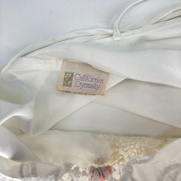 Vintage 70s 80s California Dynasty White Lace and Satin Rose Lingerie Slip Dress - Picture 8 of 8